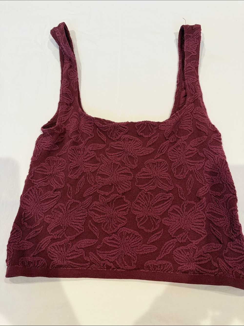 Anthropologie Sleeveless Textured Floral Knit Stretch Tank - Burgundy